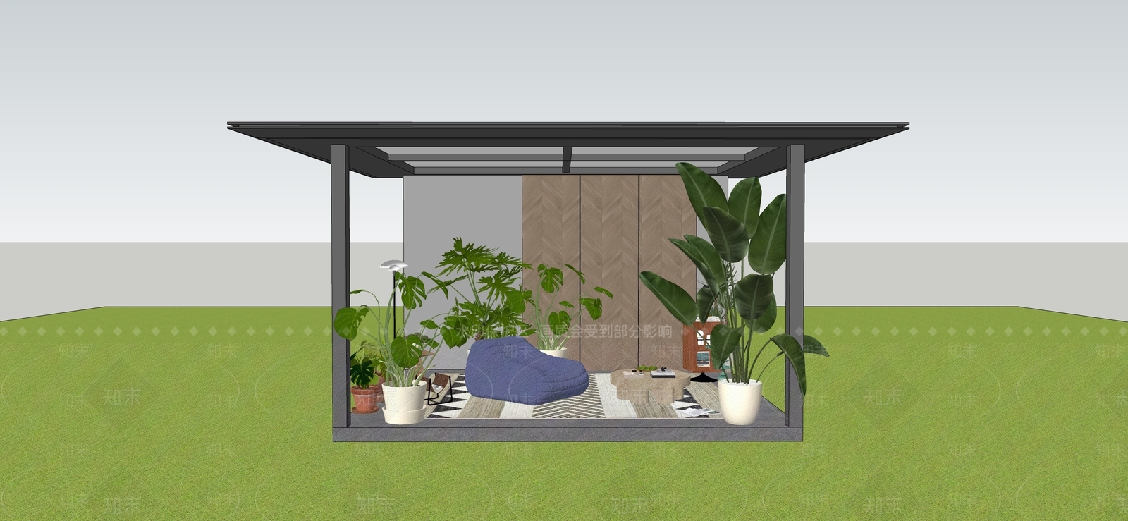现代简约雨棚SU模型下载【ID:1234576571】