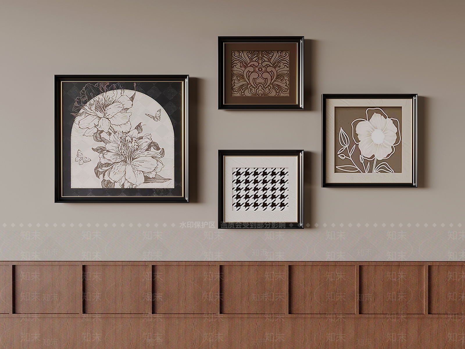 中古风挂画组合SU模型下载【ID:1234576715】