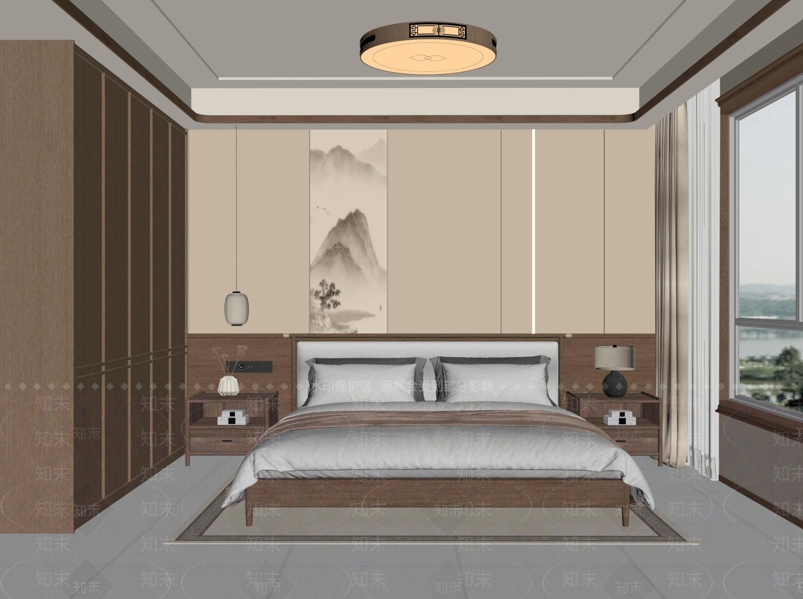 新中式主卧SU模型下载【ID:1234577083】
