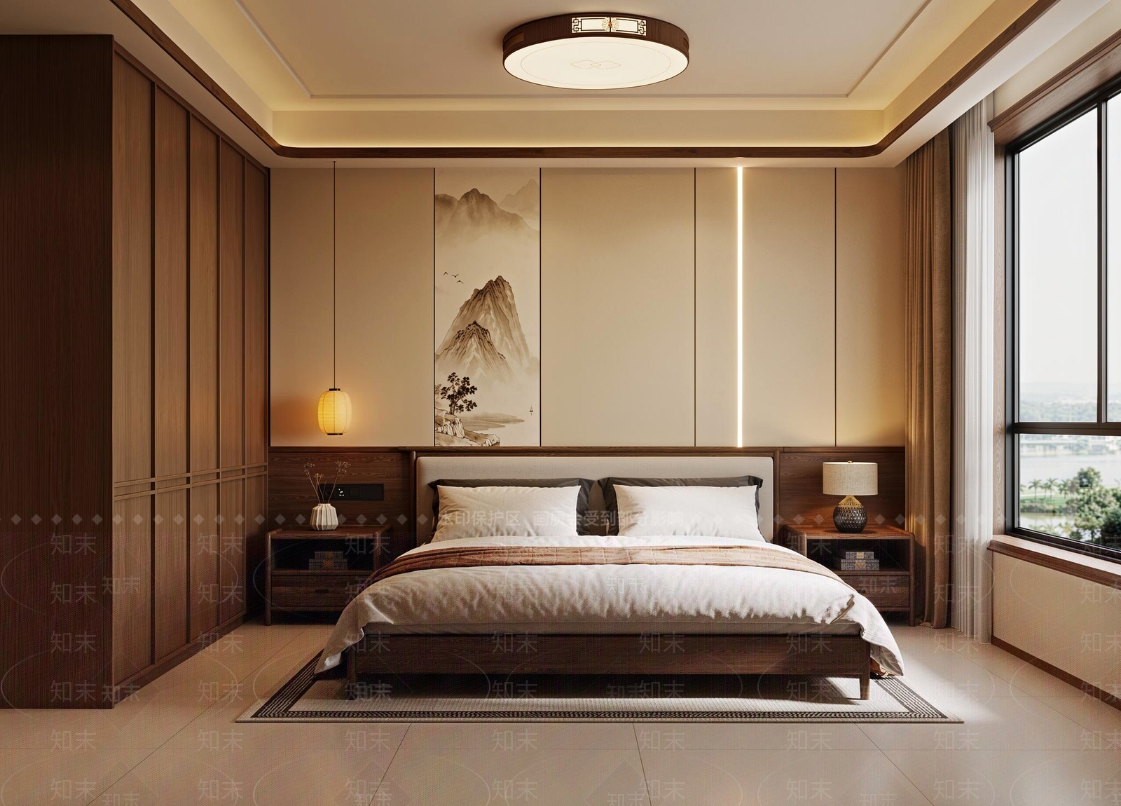 新中式主卧SU模型下载【ID:1234577083】