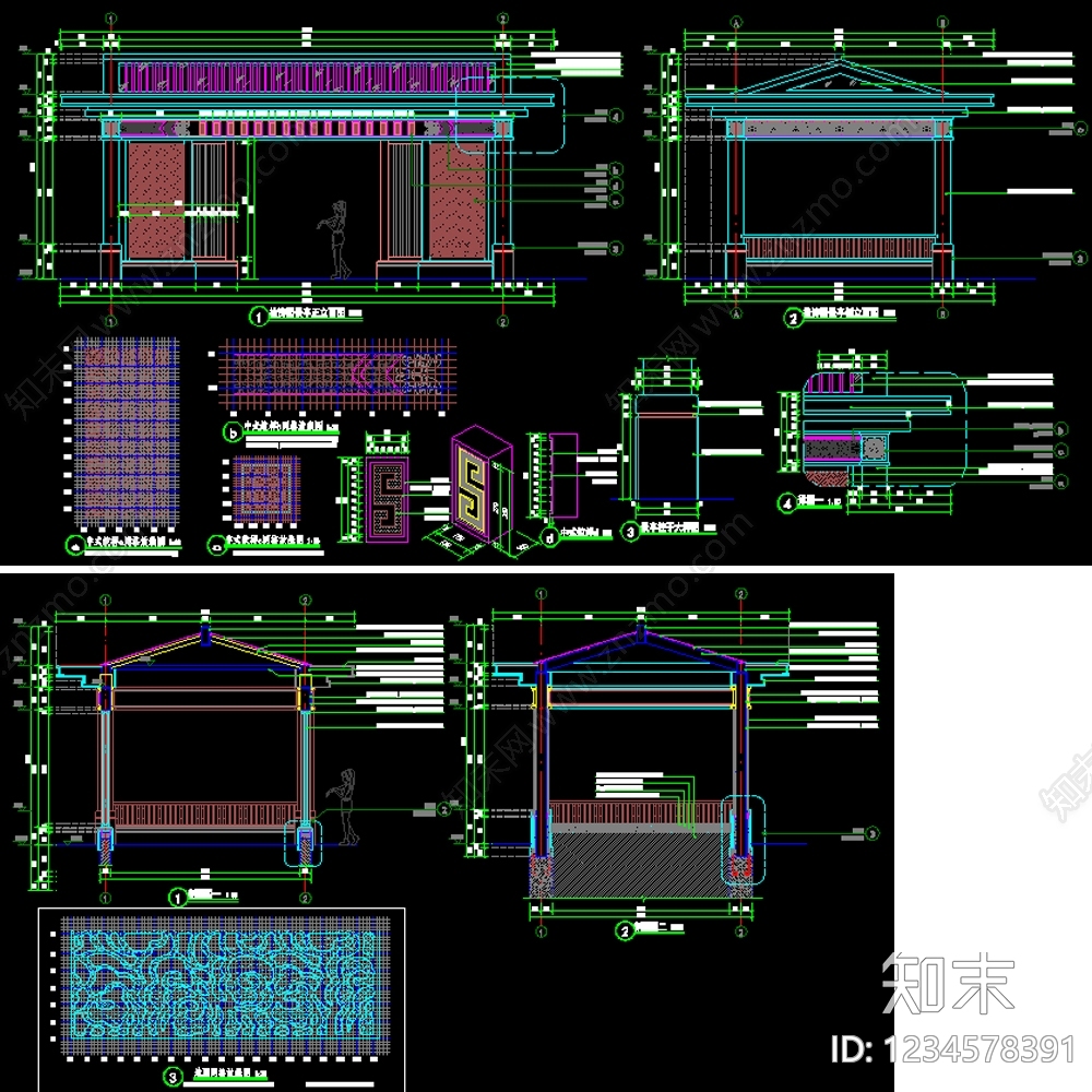 亭子cad施工图下载【ID:1234578391】