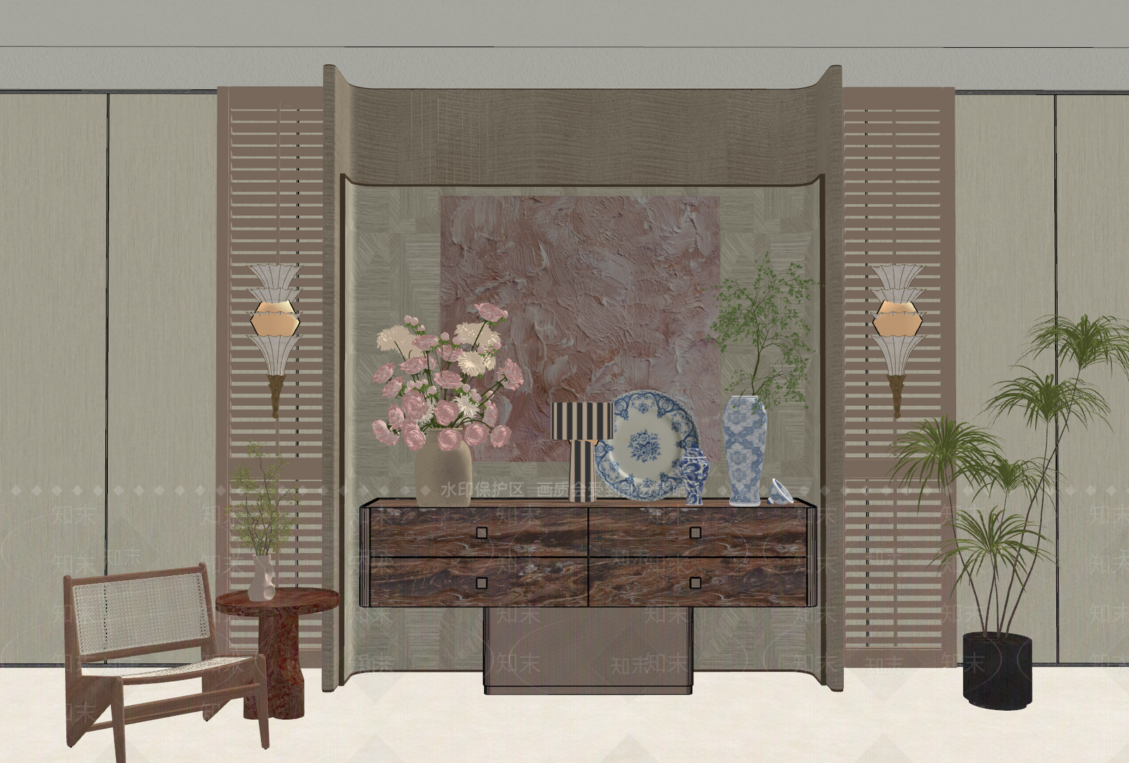中古风玄关SU模型下载【ID:1234578723】