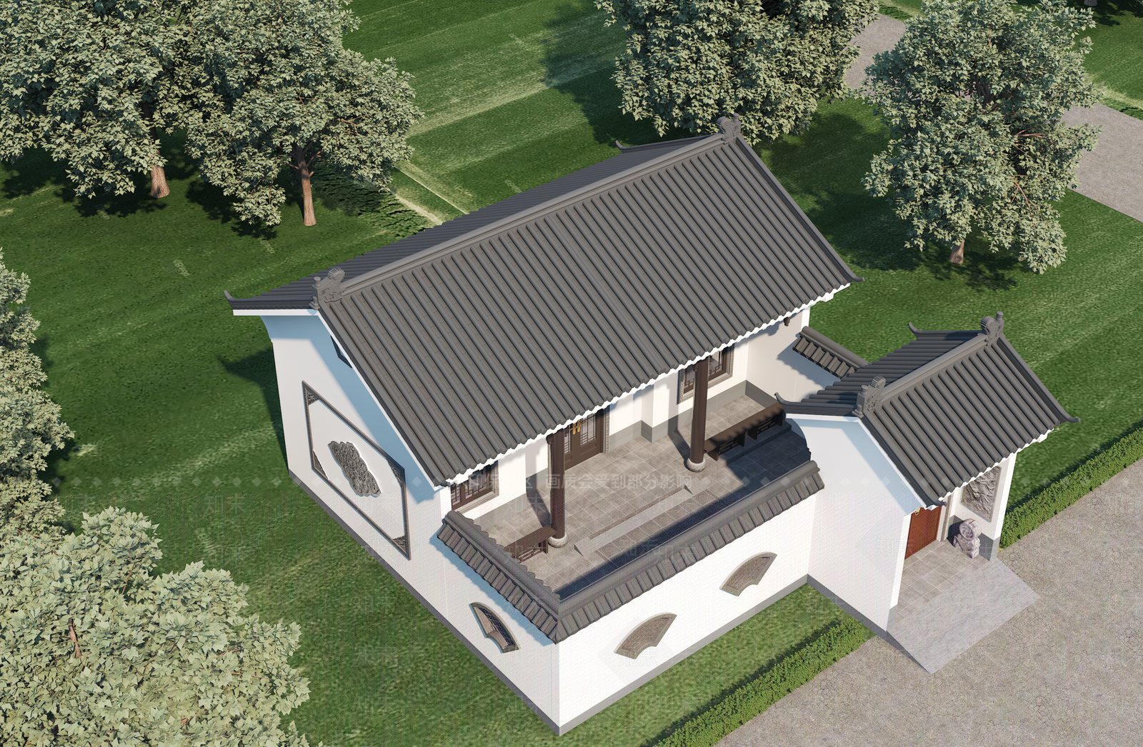 中式古建古建3D模型渲染效果图