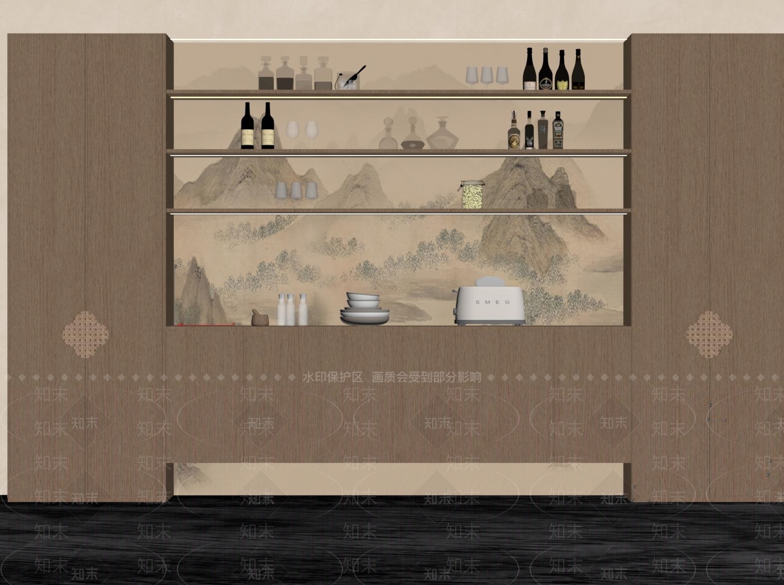 新中式酒柜SU模型下载【ID:1234578943】