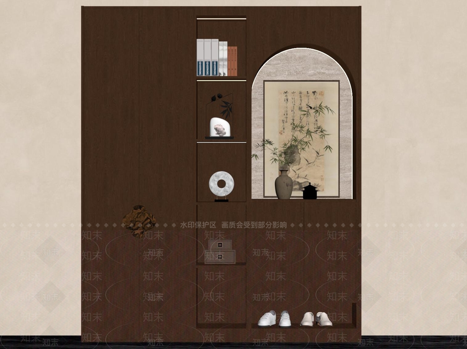新中式玄关柜SU模型下载【ID:1234580399】