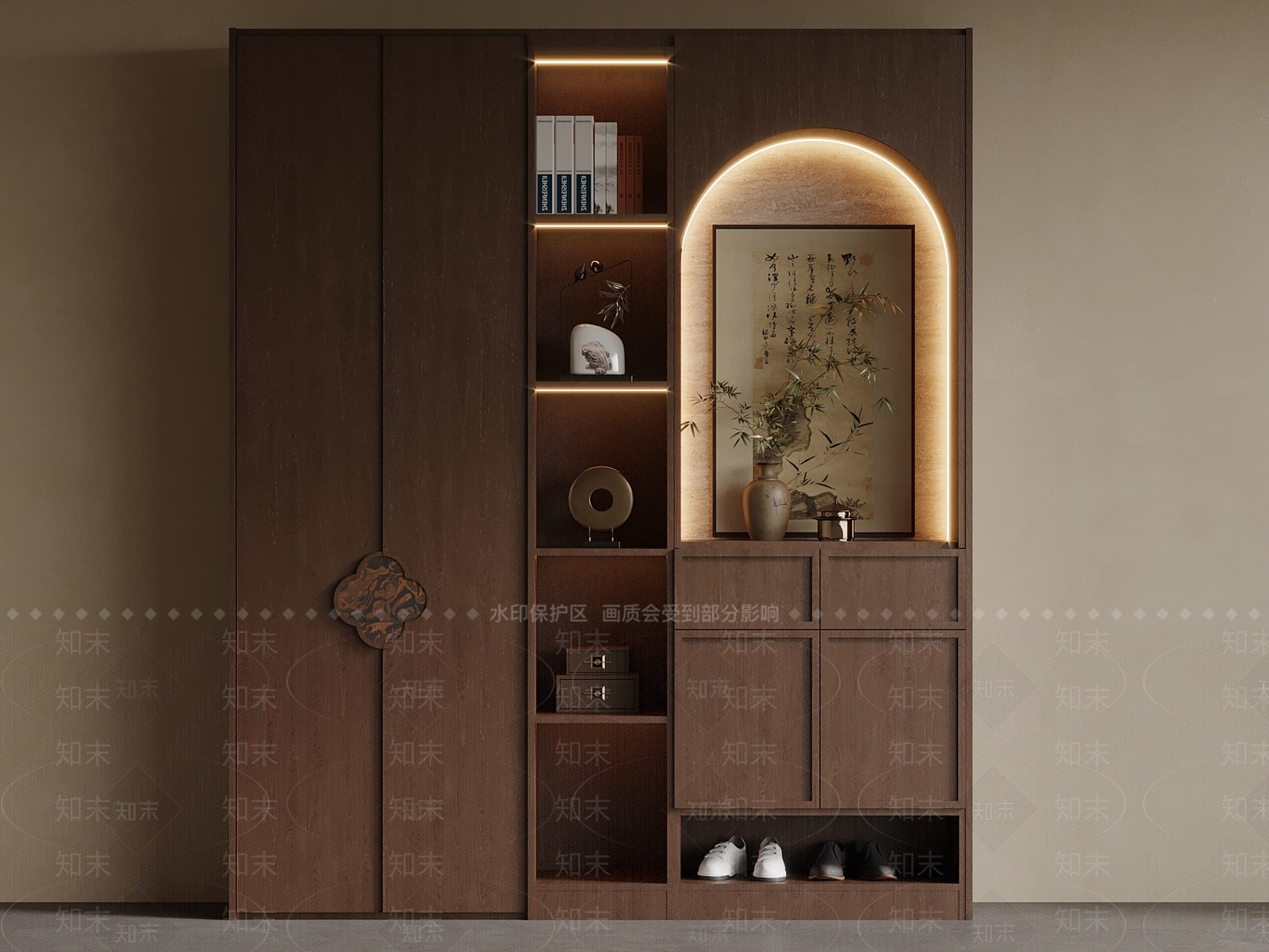 新中式玄关柜SU模型下载【ID:1234580399】
