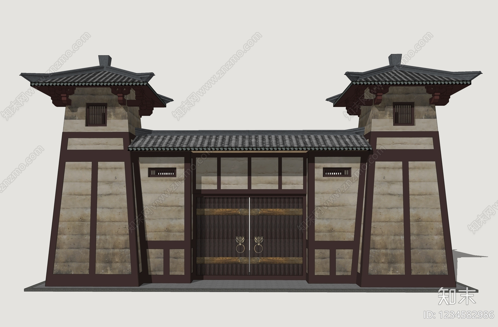 中式古建入口大门SU模型草图