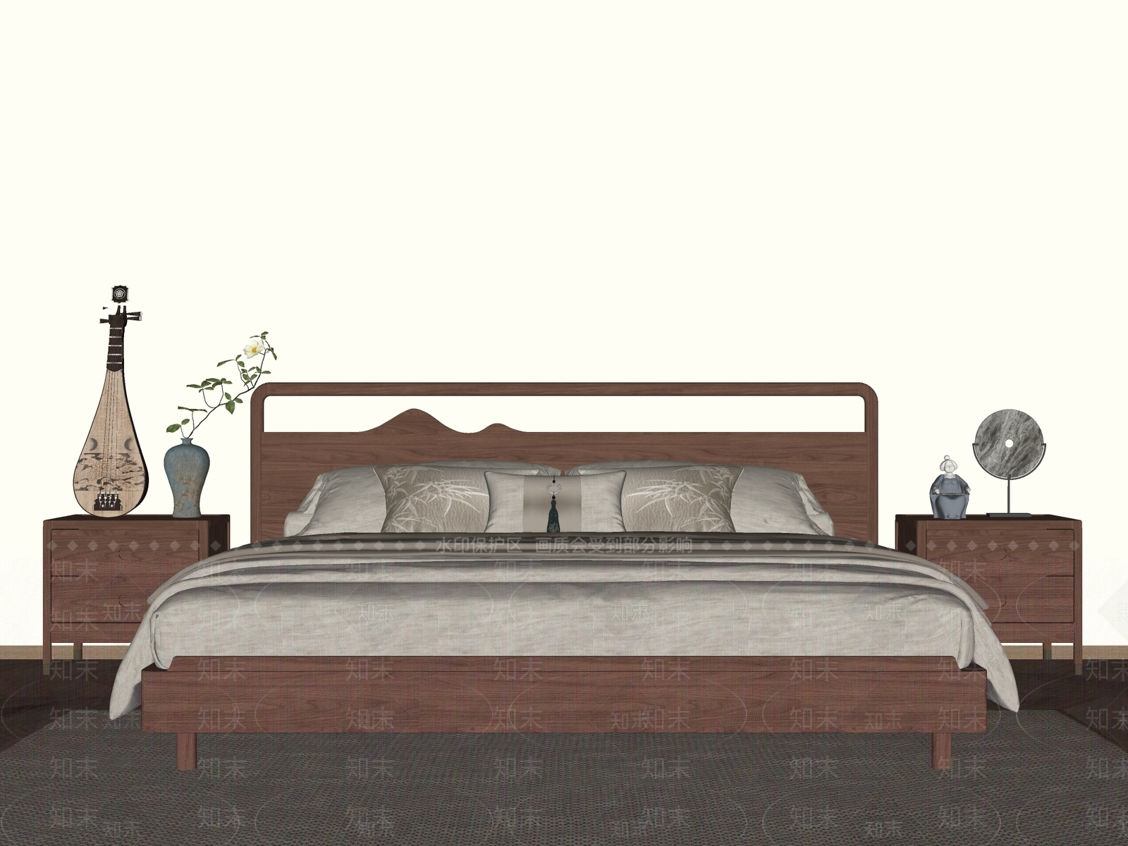 新中式双人床SU模型下载【ID:1234589598】