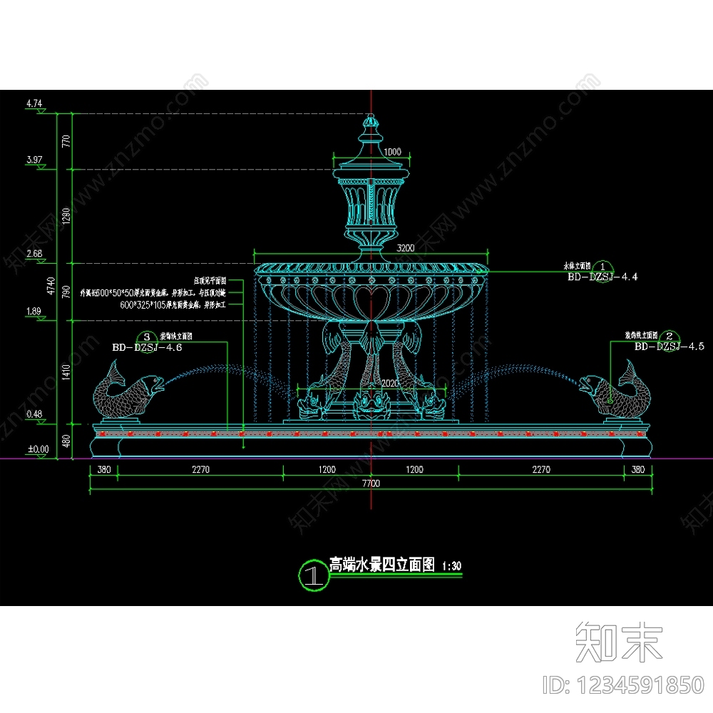 喷泉水景cad施工图下载【ID:1234591850】