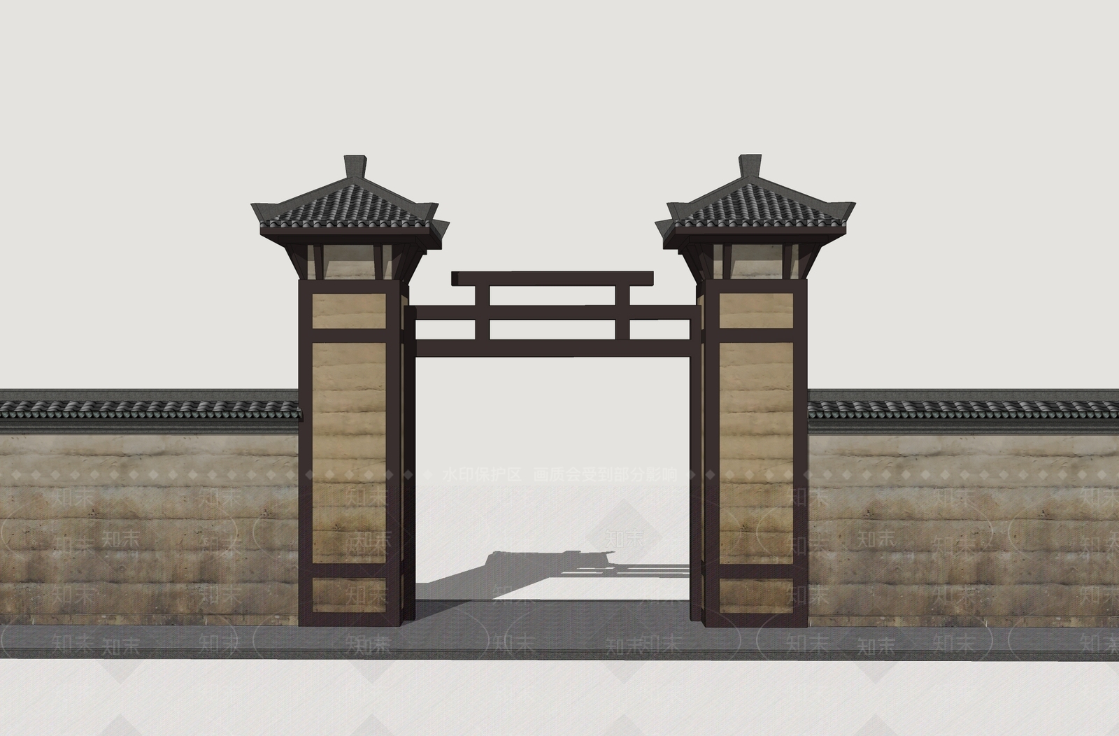 中式入口大门SU模型下载【ID:1234595631】