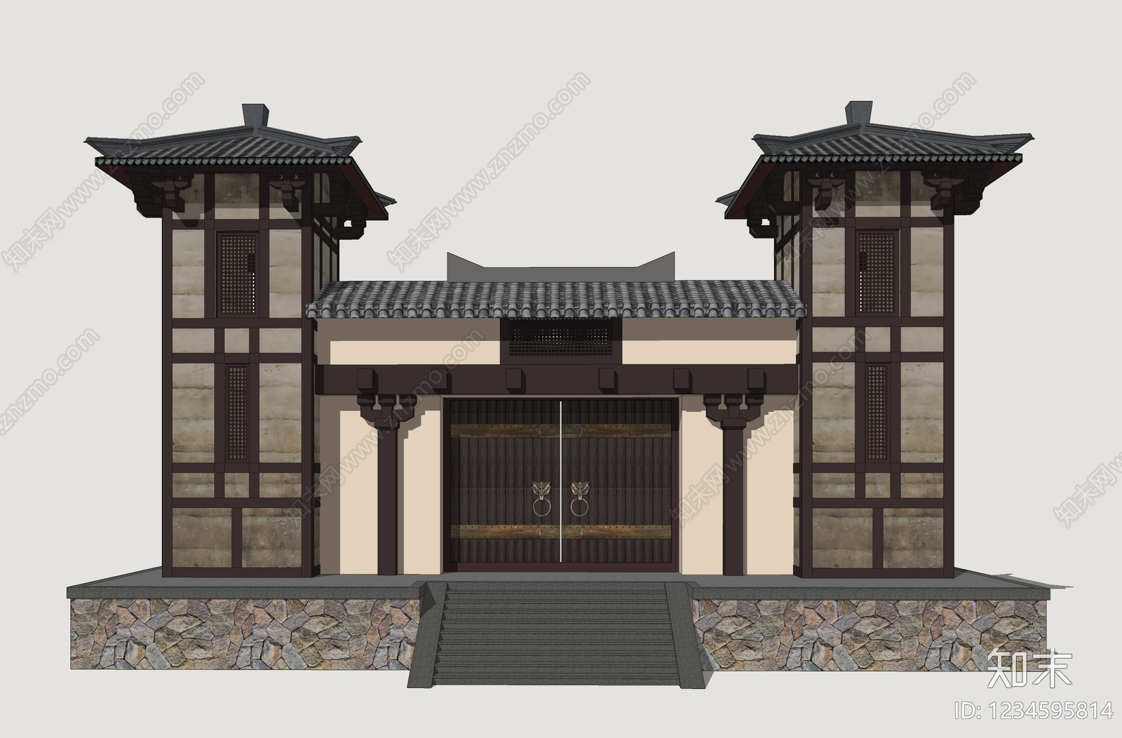 中式古建古建筑SU模型下载【ID:1234595814】