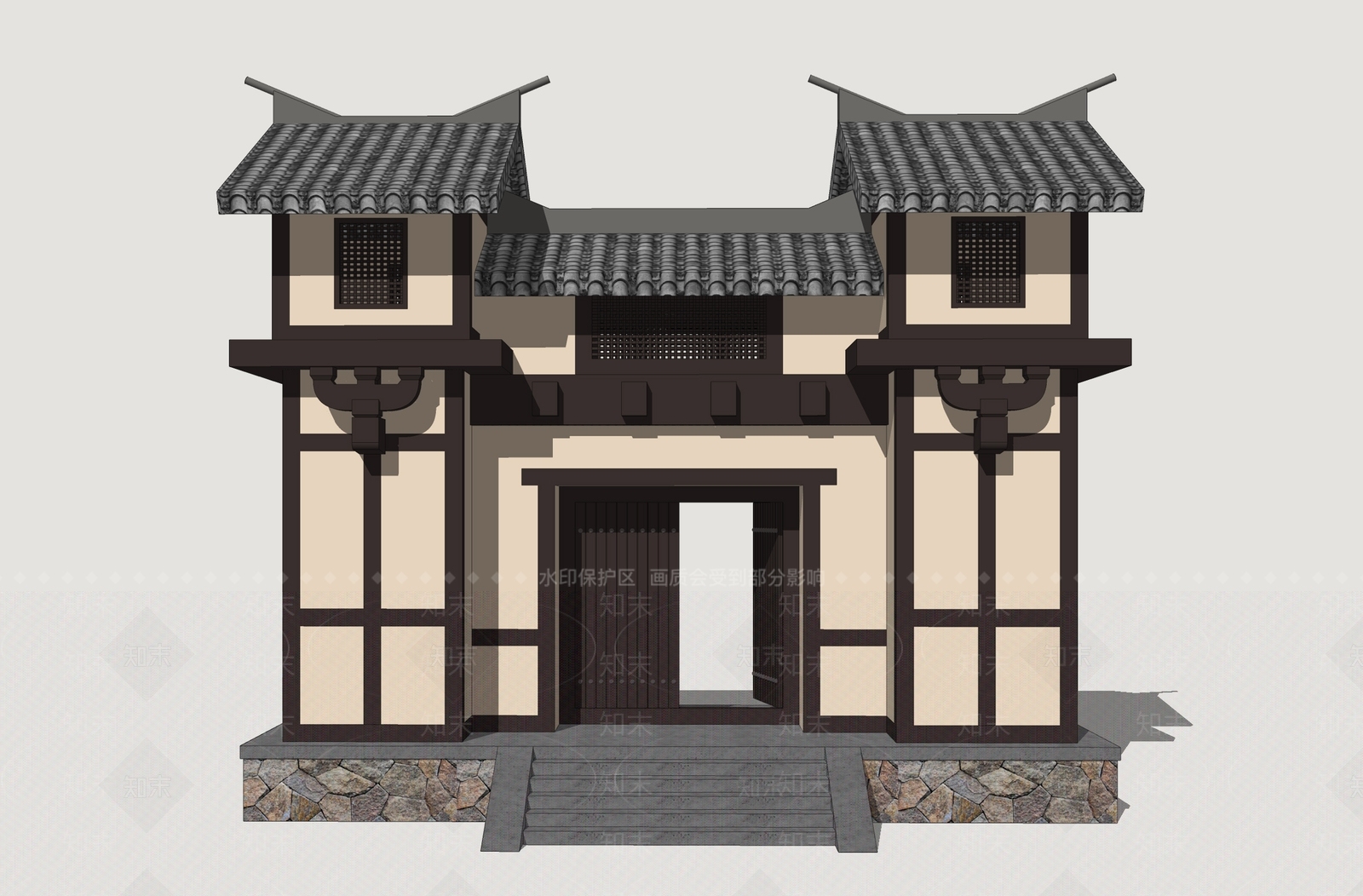 中式古建入口大门SU模型下载【ID:1234596438】
