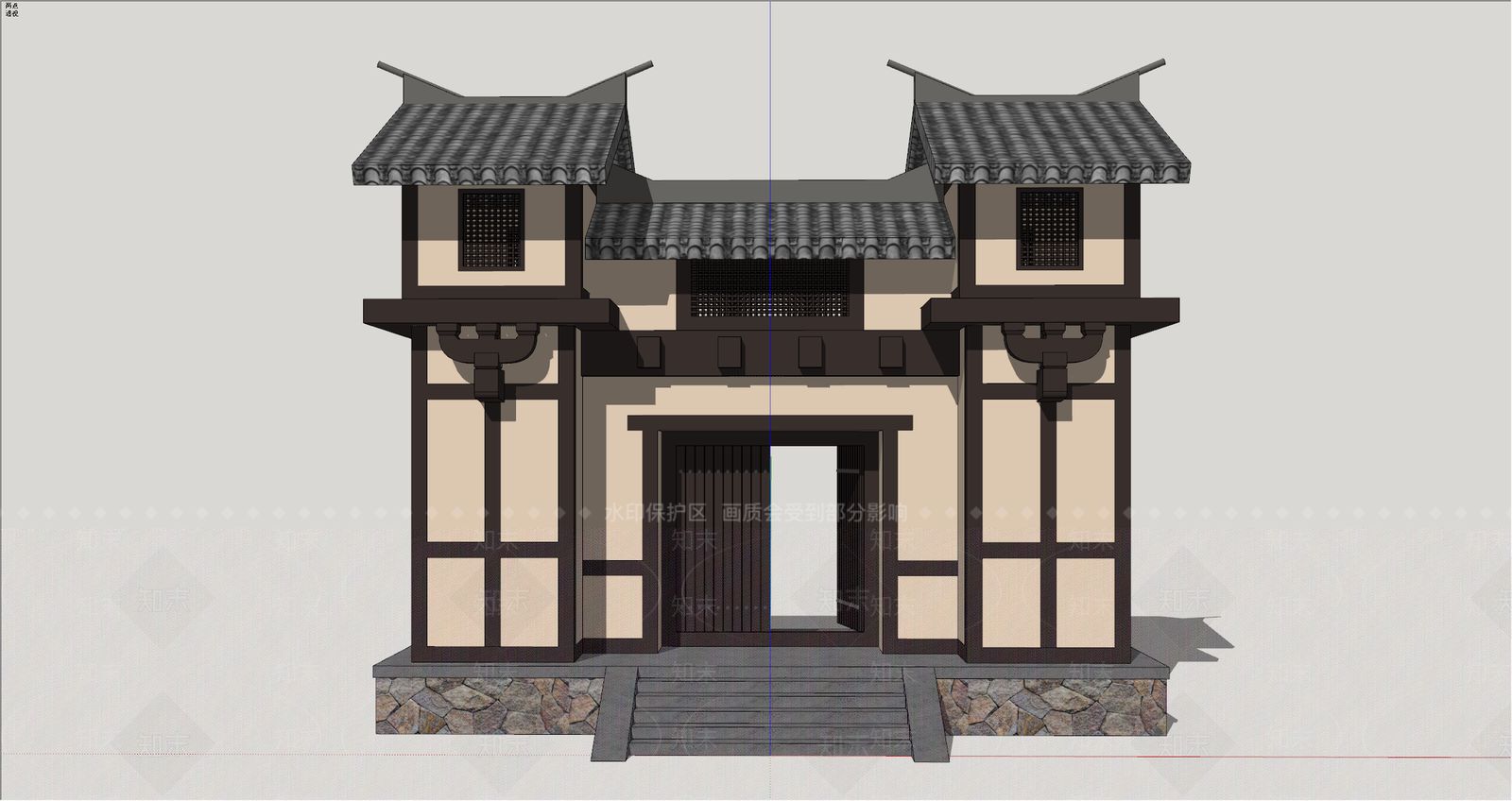中式古建入口大门SU模型下载【ID:1234596438】