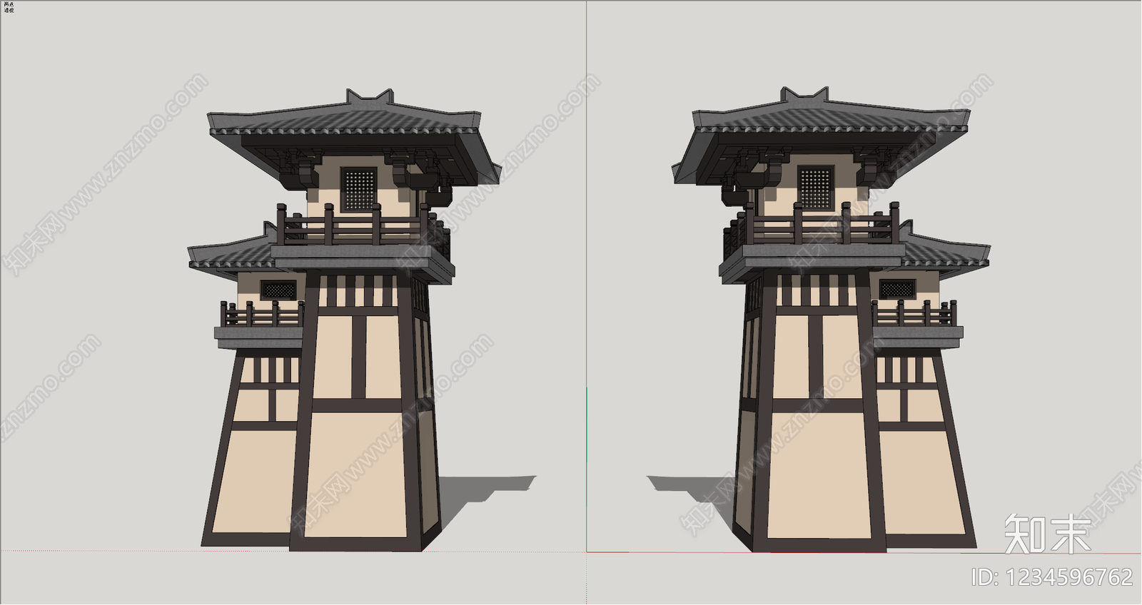 中式古建古建筑SU模型下载【ID:1234596762】