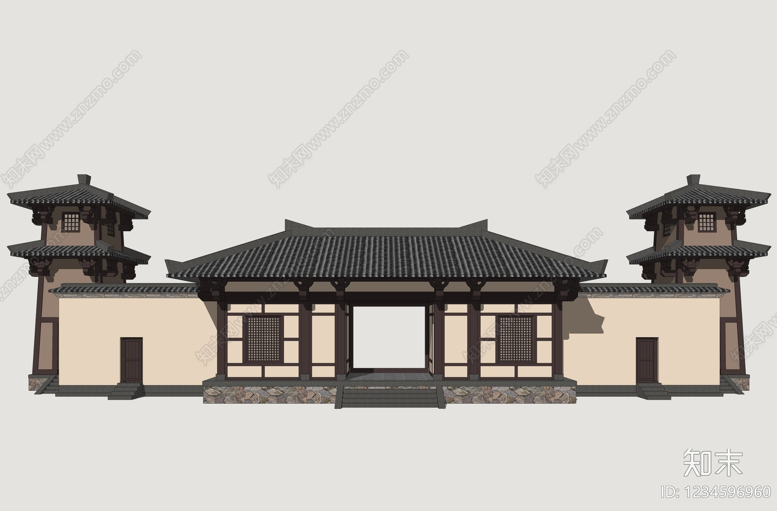 中式古建古建筑SU模型下载【ID:1234596960】