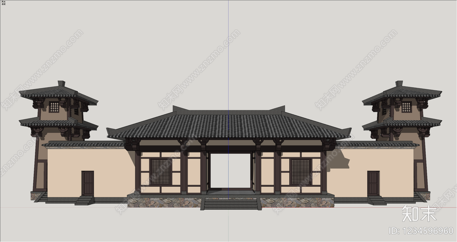 中式古建古建筑SU模型下载【ID:1234596960】