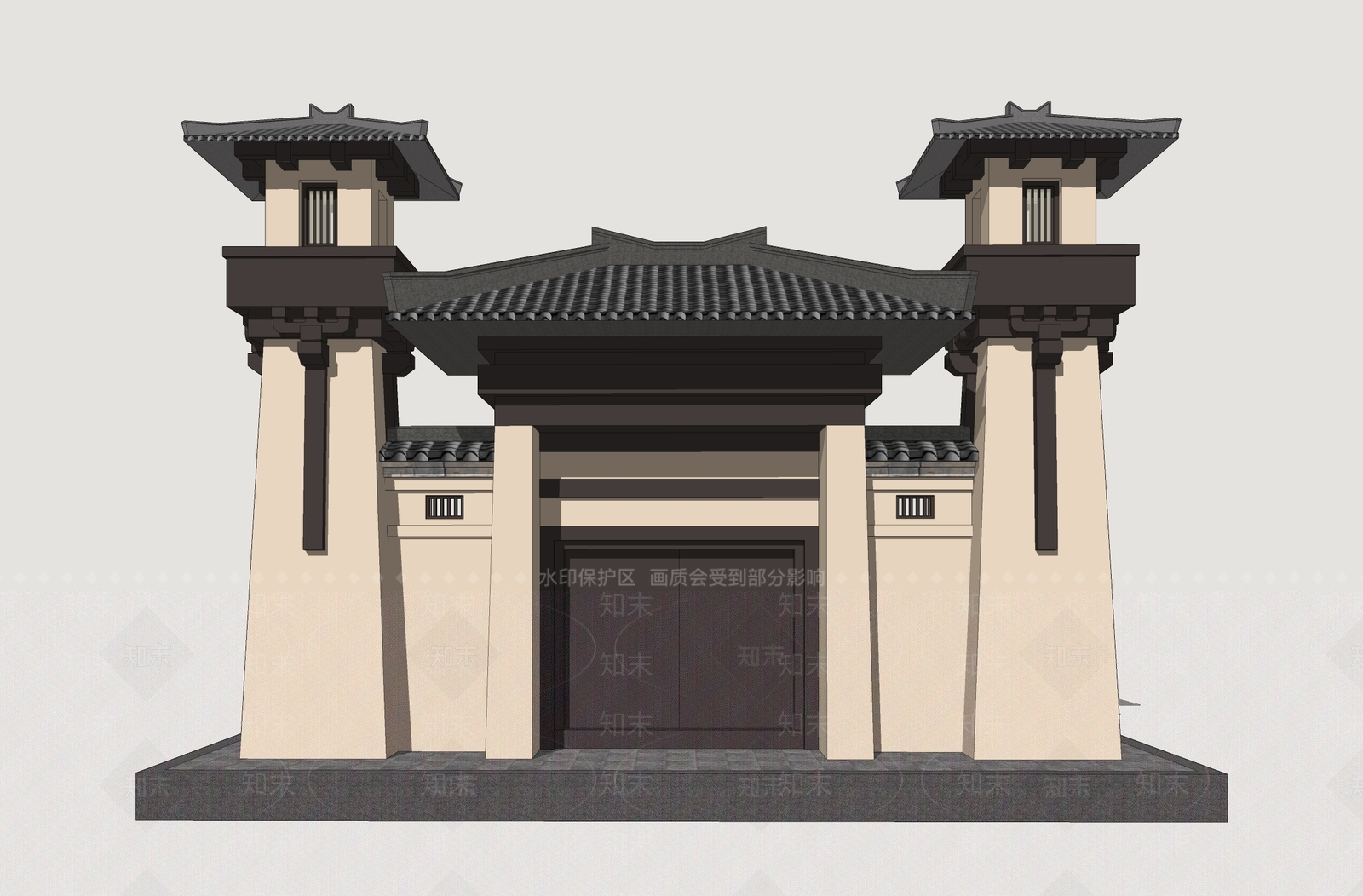 中式古建入口大门SU模型草图