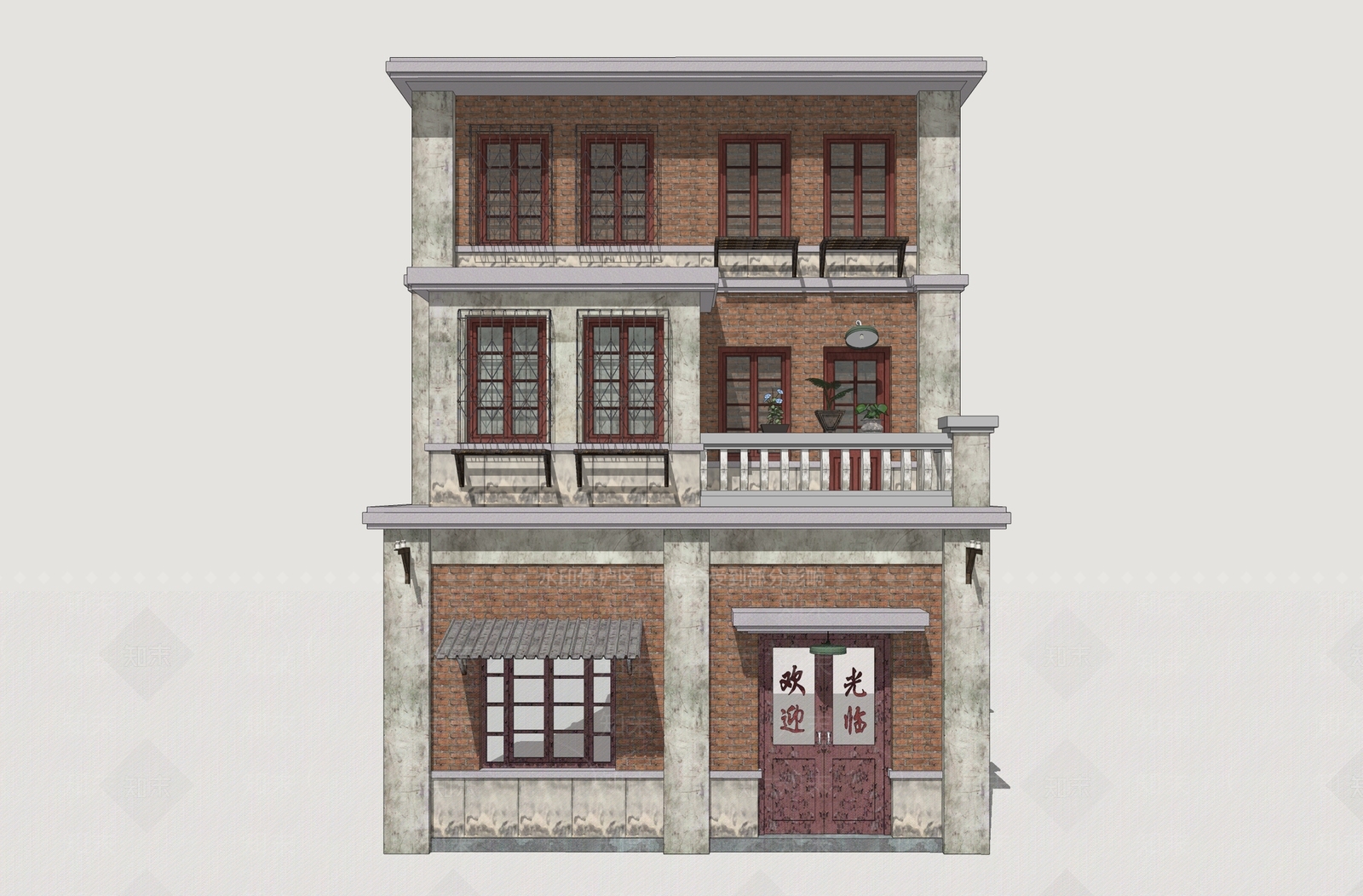 复古多层住宅SU模型下载【ID:1234597641】