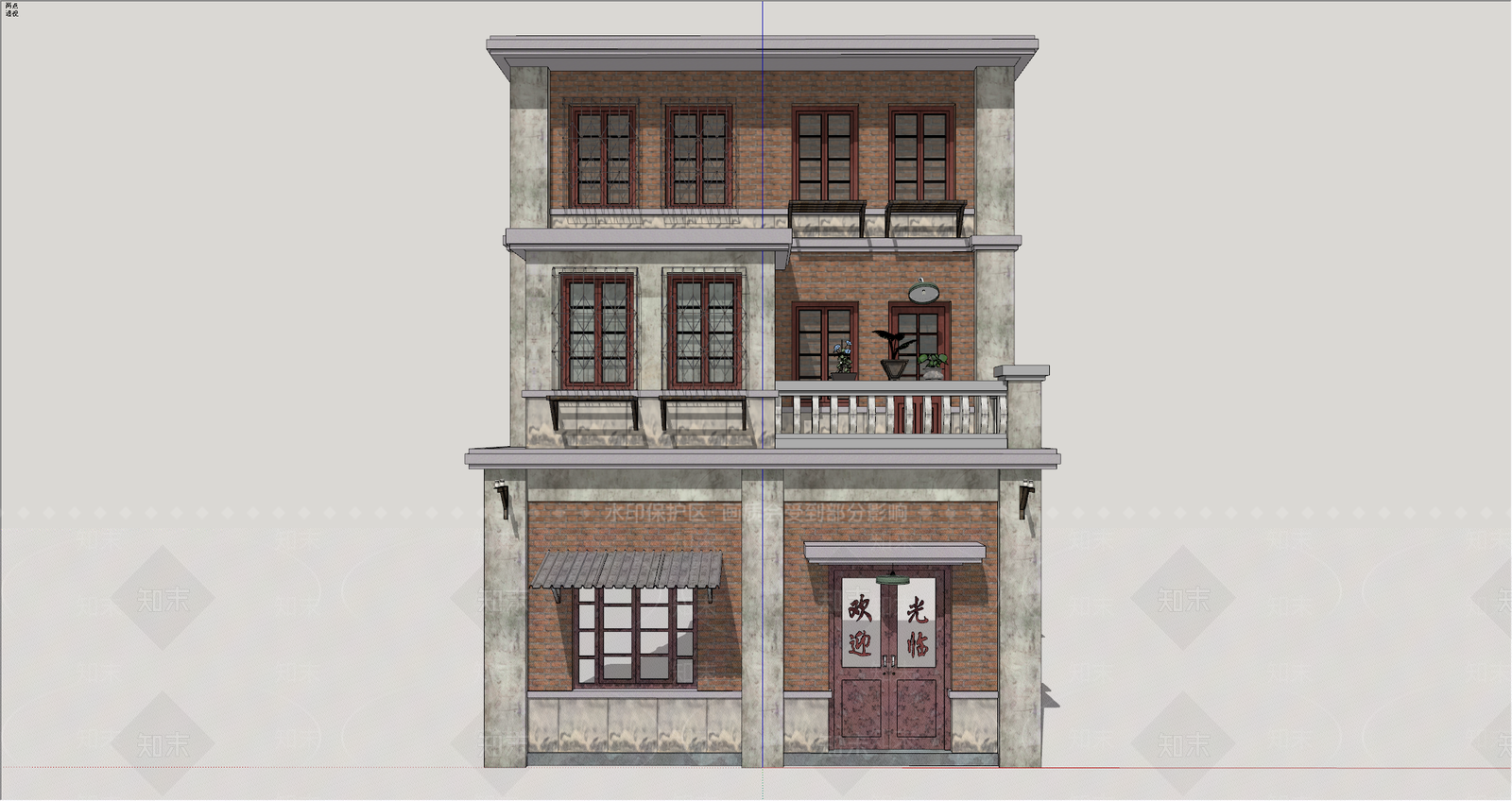 复古多层住宅SU模型下载【ID:1234597641】