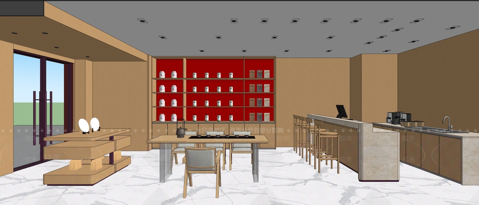 原木风茶叶店SU模型下载【ID:1234600825】