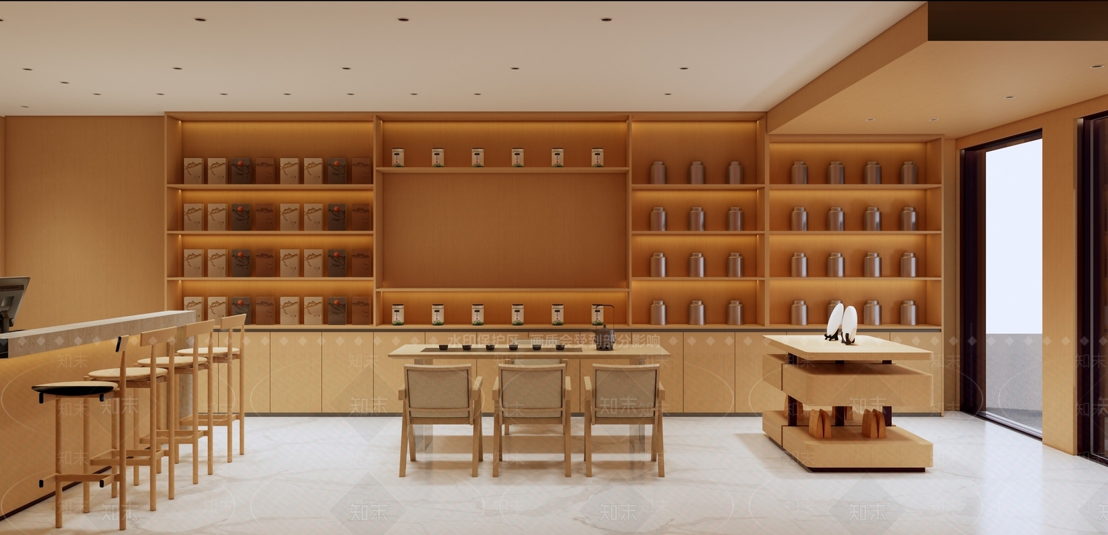 原木风茶叶店SU模型下载【ID:1234600825】