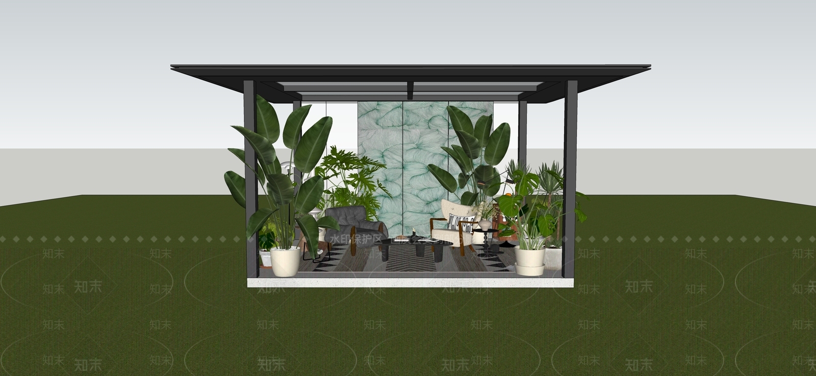现代廊架SU模型下载【ID:1234601376】
