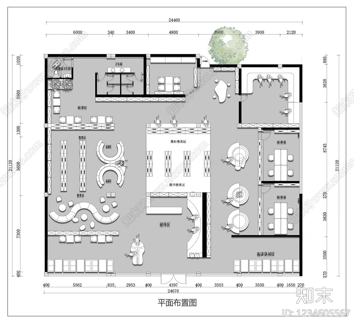书店cad施工图下载【ID:1234605567】