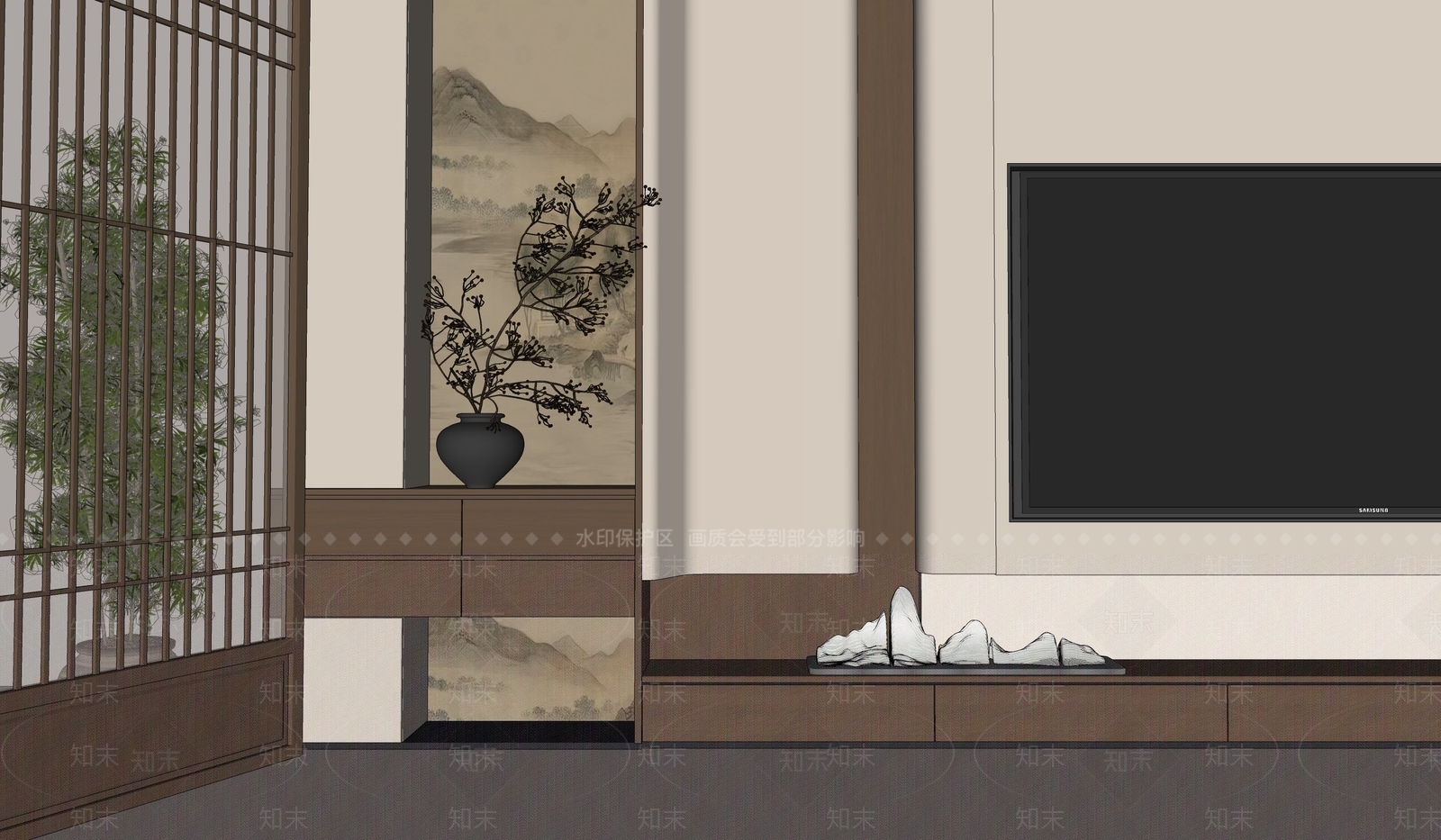 新中式家居客厅SU模型下载【ID:1234606786】