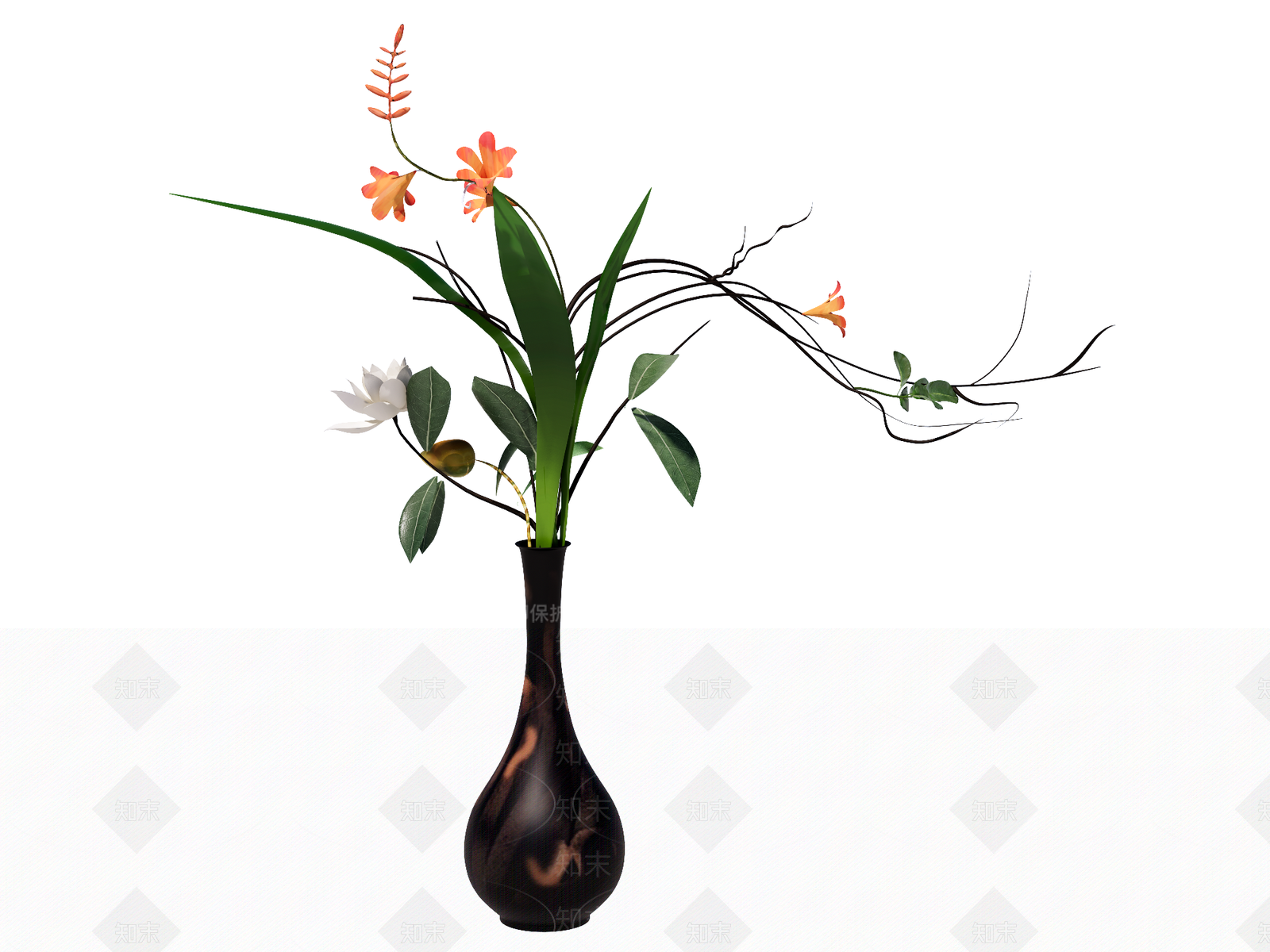 新中式花艺SU模型下载【ID:1234607903】