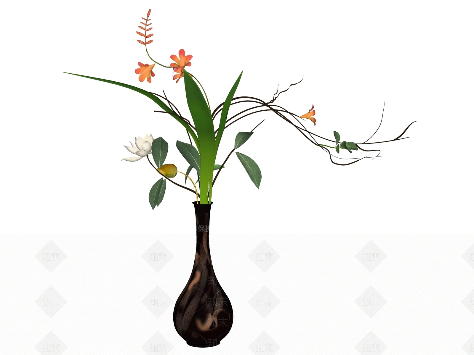 新中式花艺SU模型下载【ID:1234607903】