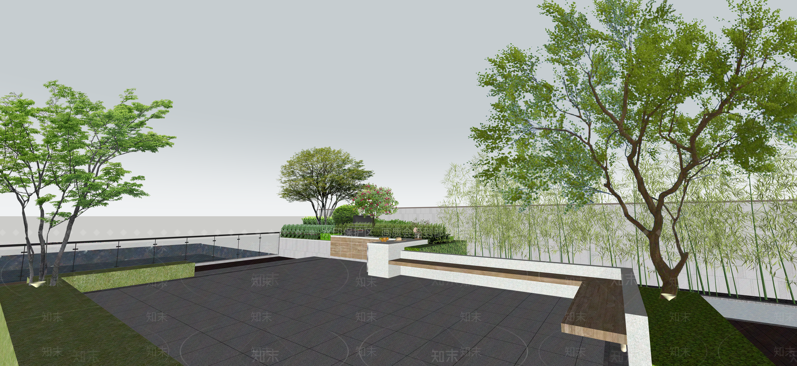 新中式景观别墅庭院SU模型下载【ID:1234609959】