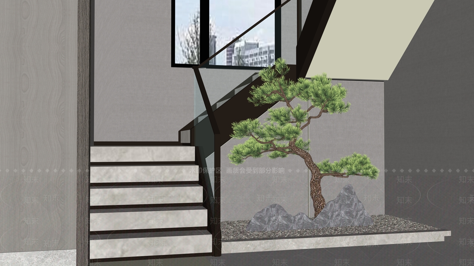 新中式楼梯间SU模型下载【ID:1234609948】