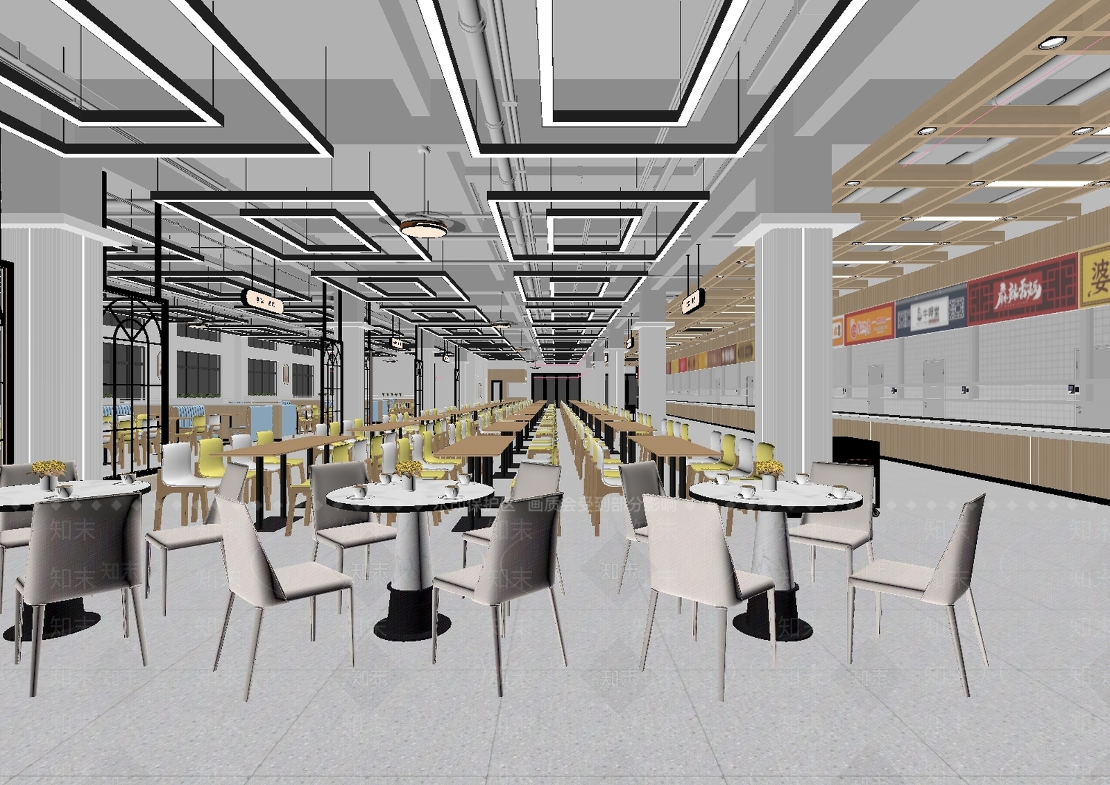 现代简约学生食堂3D模型下载【ID:1234611237】