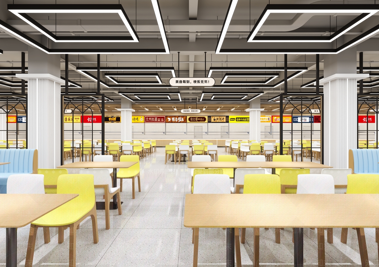 现代简约学生食堂3D模型下载【ID:1234611237】