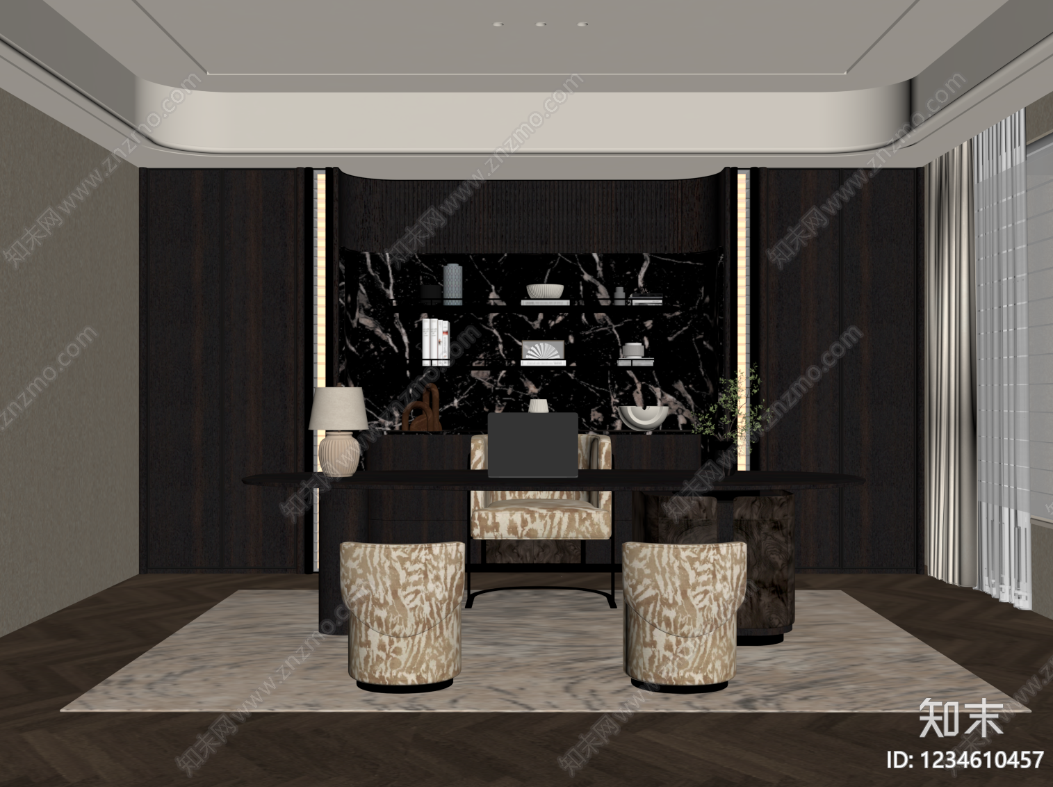 轻奢书房SU模型下载【ID:1234610457】