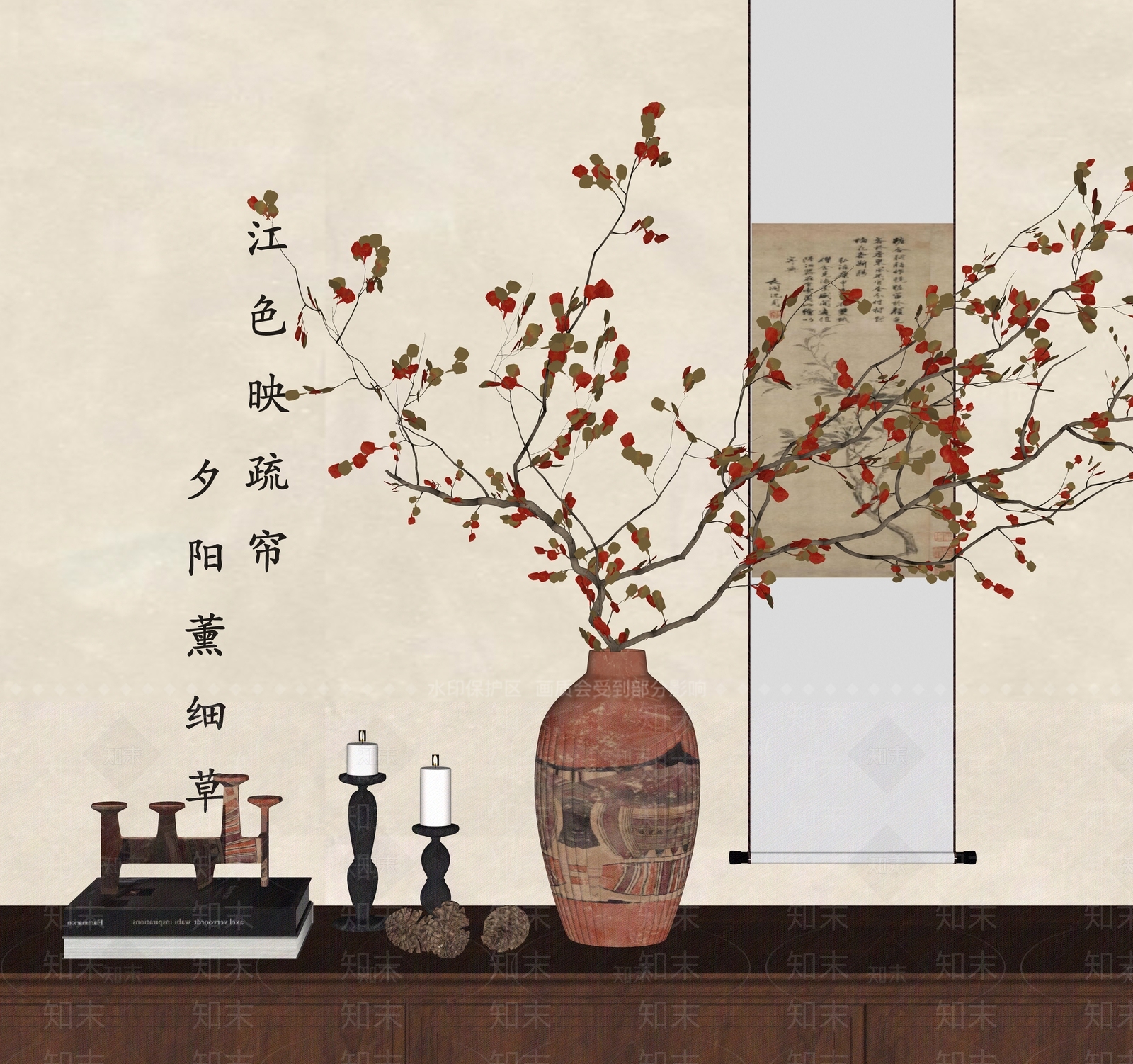 新中式花艺SU模型下载【ID:1234611067】