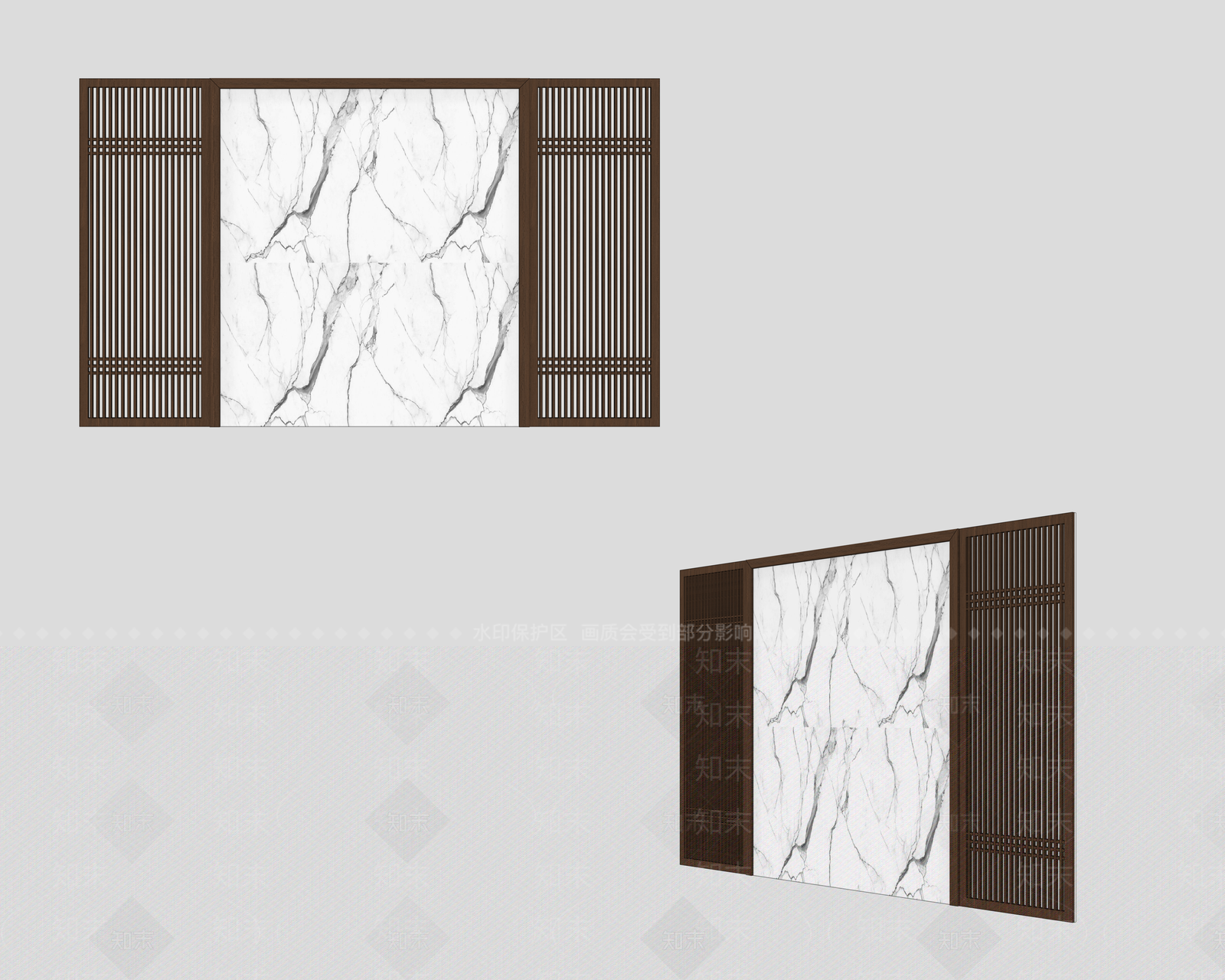 新中式电视背景墙3D模型渲染效果图