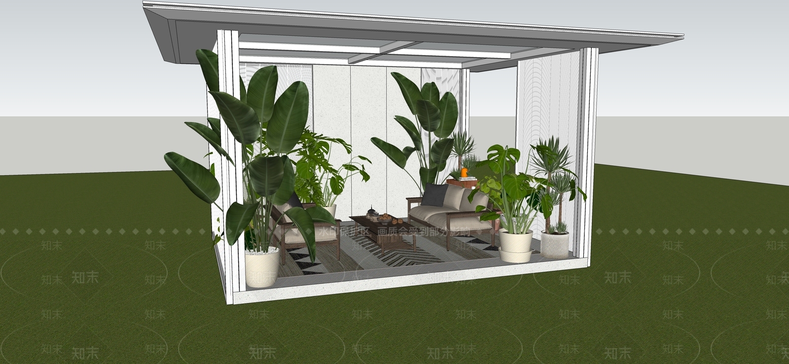 现代简约廊架空间SU模型下载【ID:1234611363】