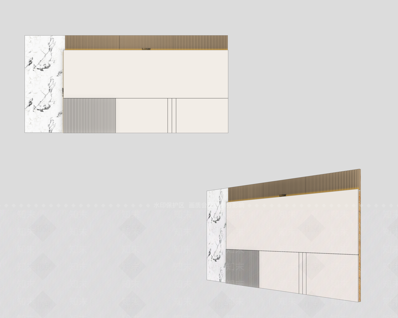 轻奢沙发背景墙3D模型渲染效果图
