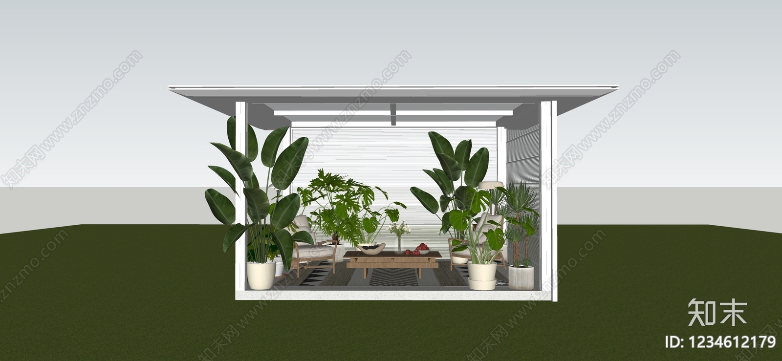 现代简约廊架SU模型下载【ID:1234612179】