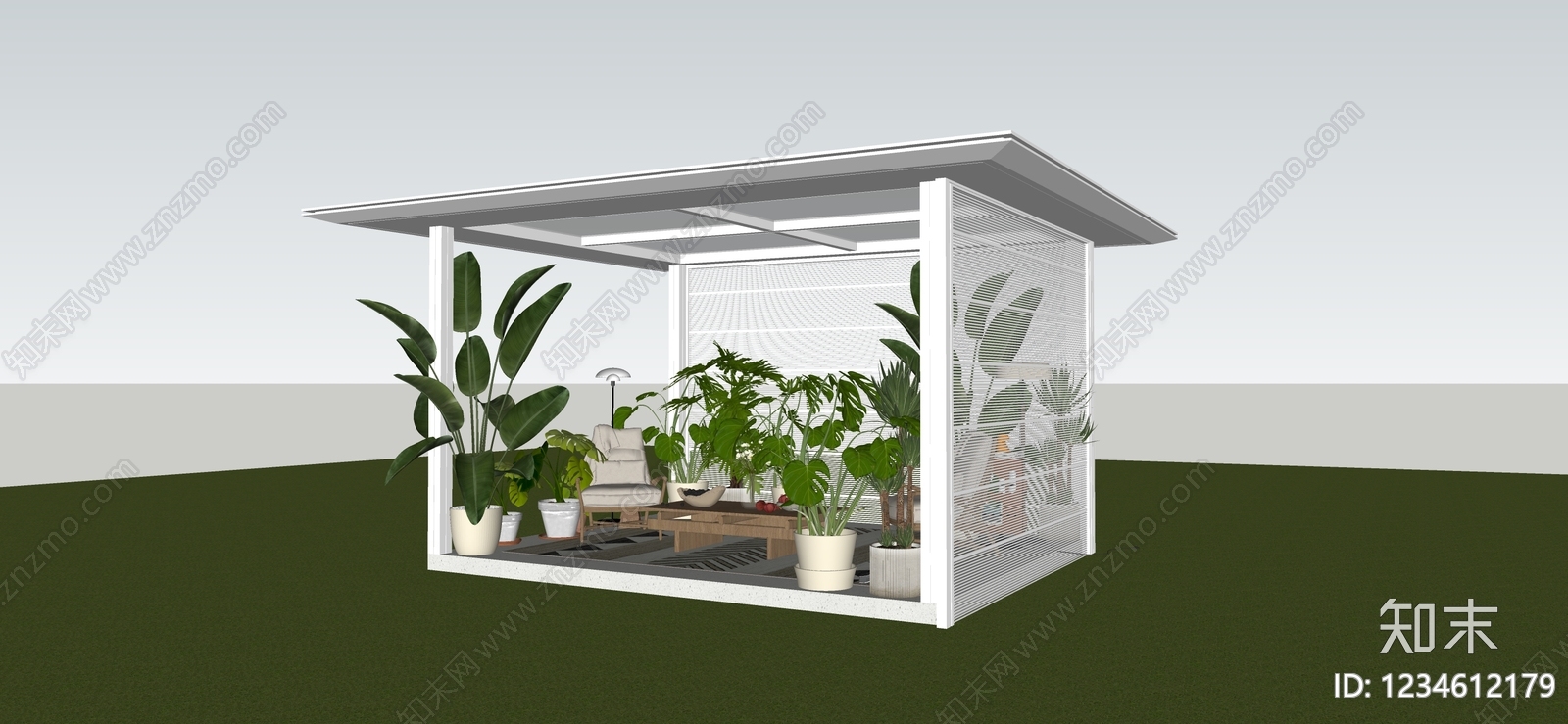 现代简约廊架SU模型下载【ID:1234612179】