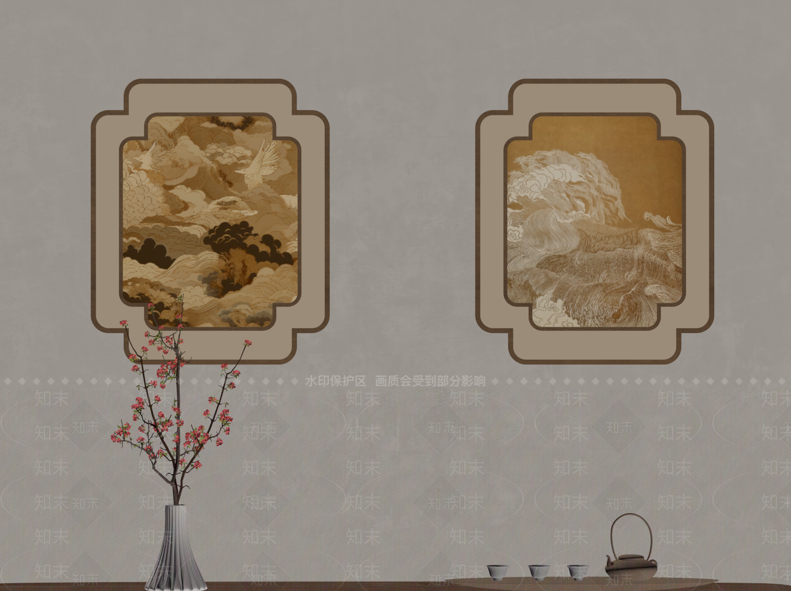 新中式挂画组合SU模型下载【ID:1234612376】