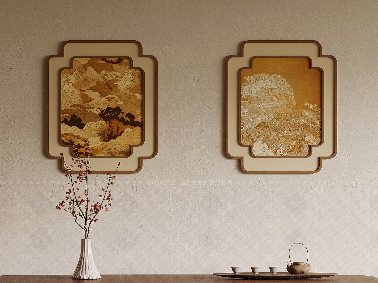 新中式挂画组合SU模型下载【ID:1234612376】