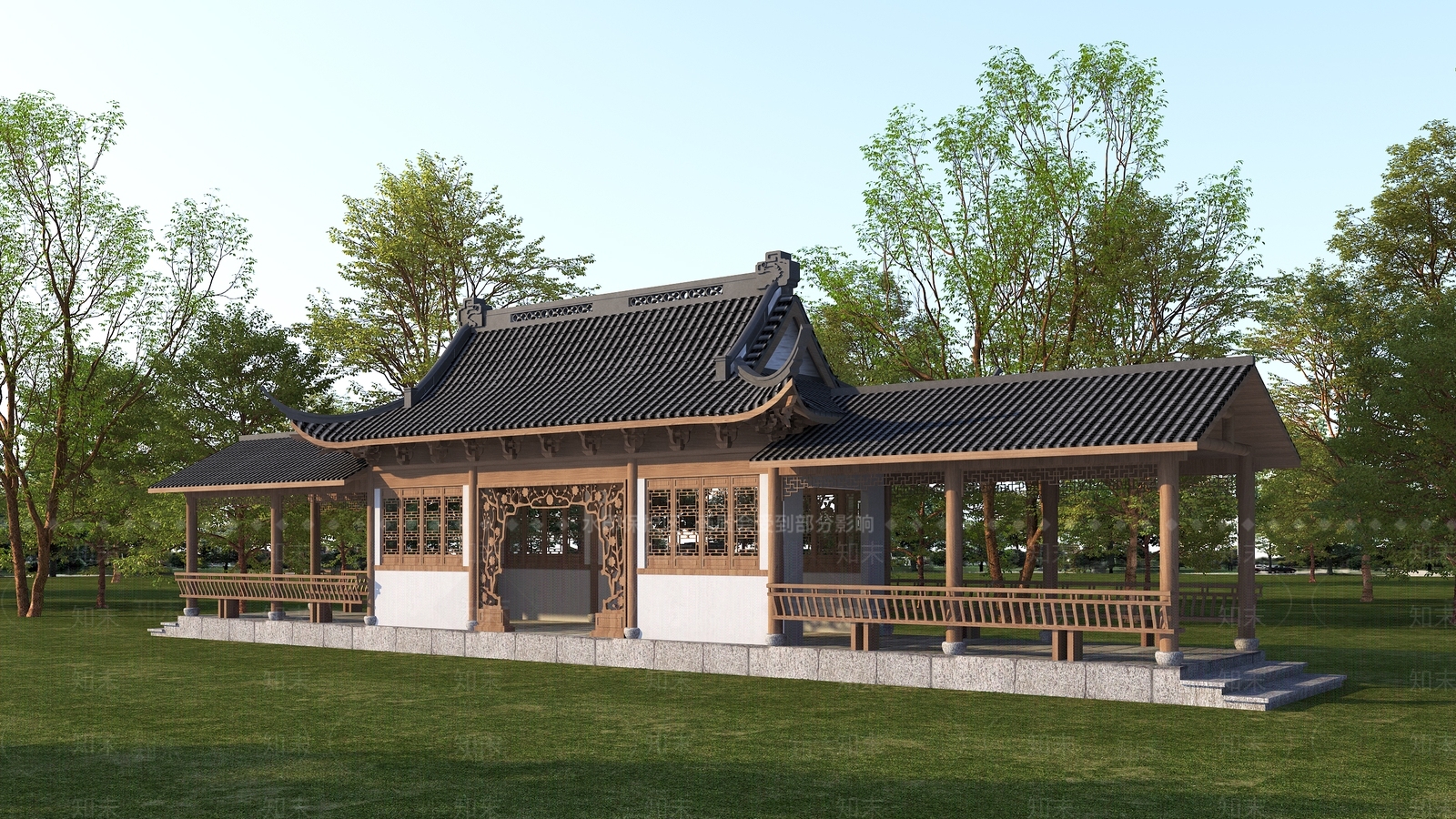 中式古建古建3D模型渲染效果图