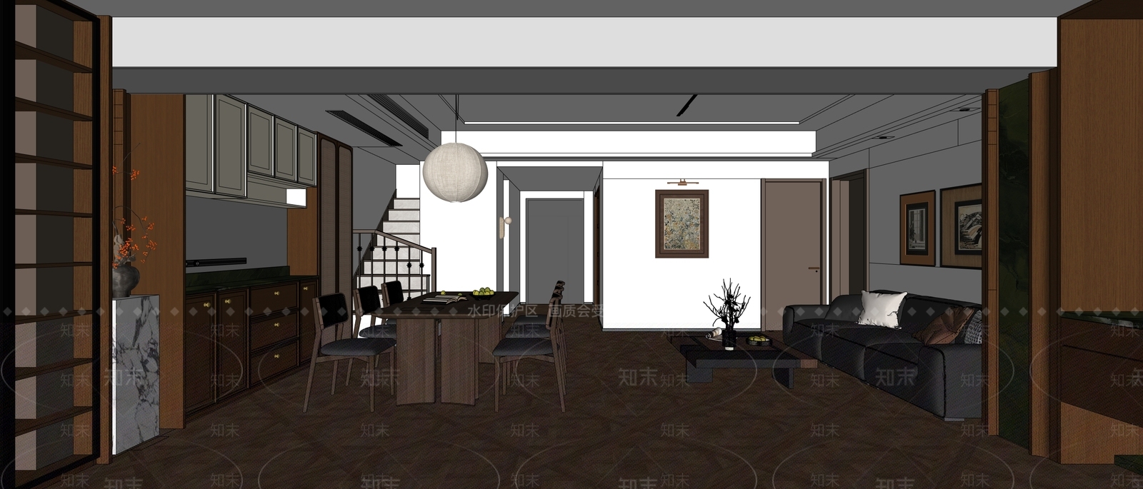 中古风客餐厅SU模型下载【ID:1234614003】