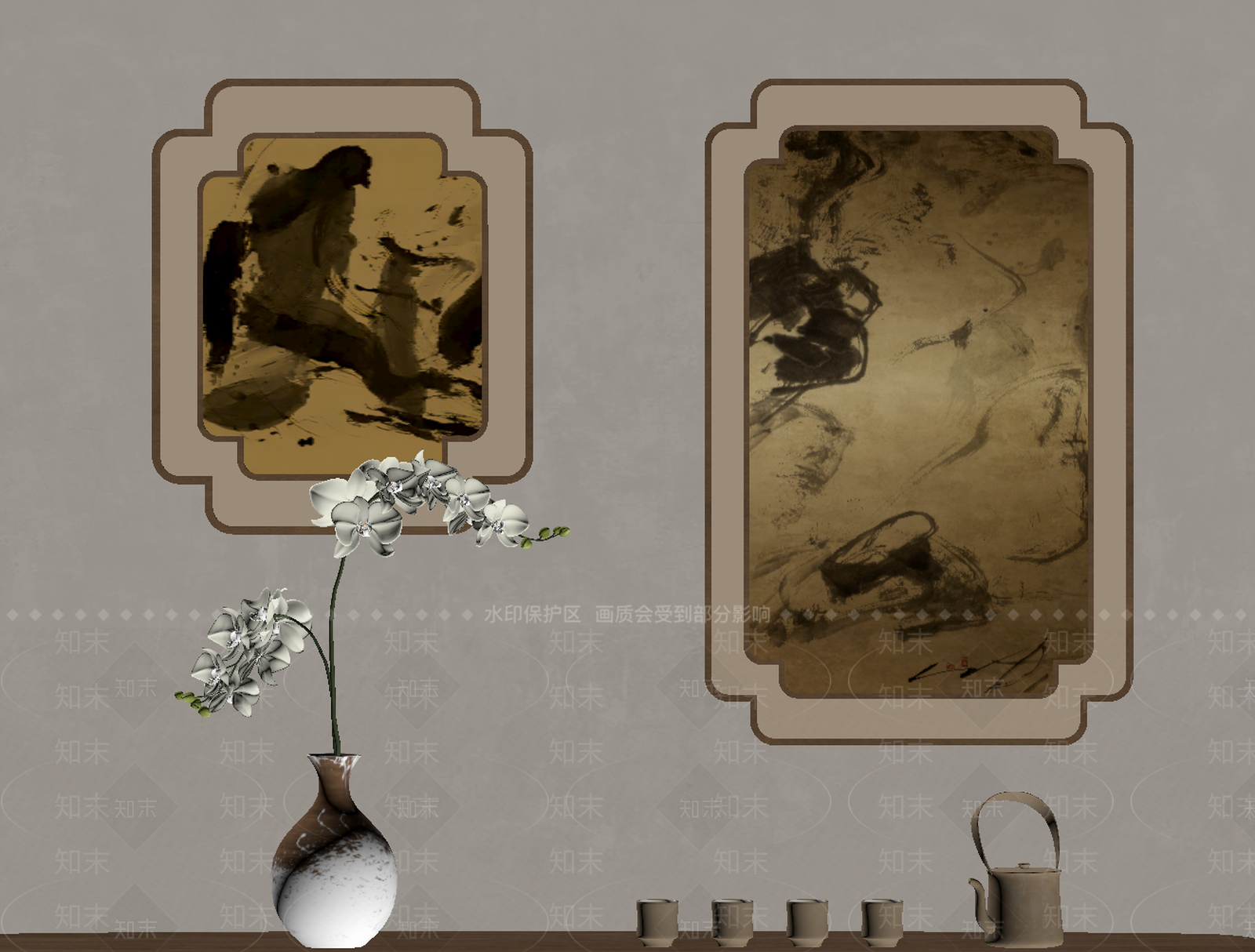 新中式挂画组合SU模型下载【ID:1234615457】