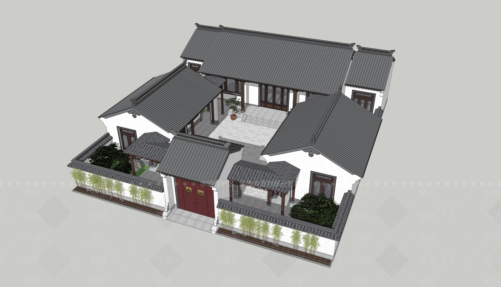 中式古建四合院SU模型草图