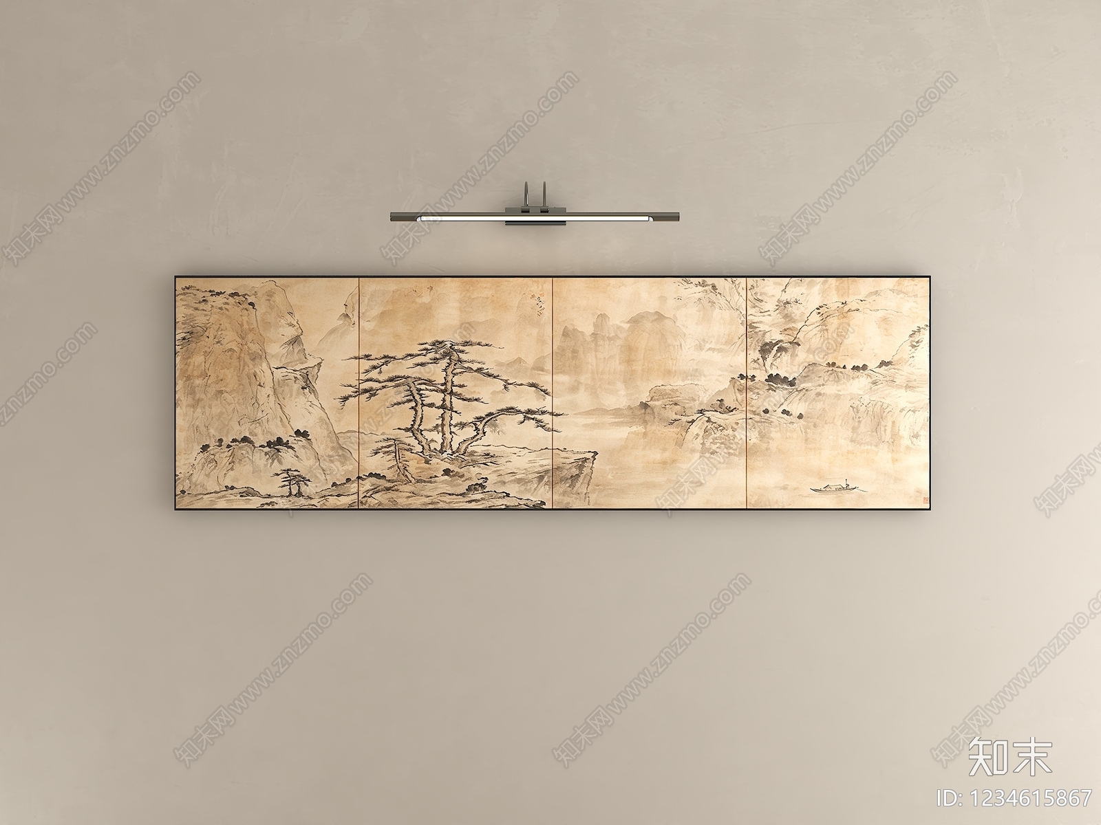 新中式山水画SU模型下载【ID:1234615867】