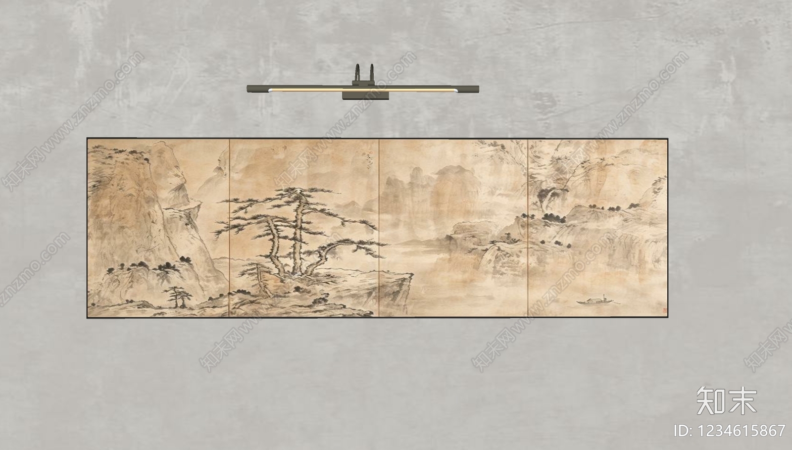 新中式山水画SU模型下载【ID:1234615867】
