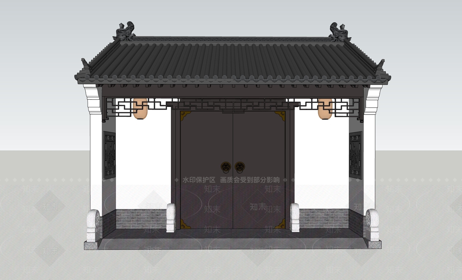 中式古建入口大门SU模型下载【ID:1234616049】